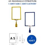 Manken İstanbul 2 Adet Sarı Lacivert A5 Mandallı Raf Etiketi Sepet Etiketi Çerçeveli Etiketlik Eşek-Askılık Etiketi