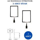 Manken İstanbul 2 Adet Siyah A4 Mandallı Raf Sepet Etiketi Çerçeveli Etiketlik Eşek-Askılık Etiketlik