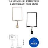 Manken İstanbul 2 Adet Siyah Beyaz A4 Mandallı Raf Sepet Etiketi Çerçeveli Etiketlik