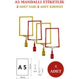 Manken İstanbul 4 Adet Sarı Kırmızı A5 Mandallı Raf Etiketi Sepet Etiketi Çerçeveli Etiketlik Eşek-Askılık Etiketi