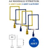 Manken İstanbul 4 Adet Sarı Lacivert A4 Mandallı Raf Etiketi Sepet Etiketi Çerçeveli Etiketlik Eşek-Askılık Etiketi