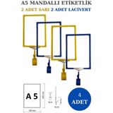 Manken İstanbul 4 Adet Sarı Lacivert A5 Mandallı Raf Etiketi Sepet Etiketi Çerçeveli Etiketlik Eşek-Askılık Etiketi