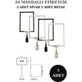 Manken İstanbul 4 Adet Siyah Beyaz A4 Mandallı Raf Etiketi Sepet Etiketi Çerçeveli Etiketlik Eşek-Askılık Etiketi