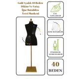 Manken İstanbul 40 Beden Iğne Batabilen Terzi Mankeni Prova Mankeni Sünger Manken Gold Ayaklı Siyah Kumaş Po-01