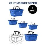 Manken İstanbul 5 Adet 22 Litre Market Sepeti, Alışveriş Sepeti, Saplı Market Sepeti Mavi
