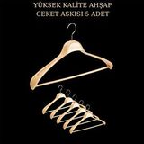 Manken İstanbul 5 Adet Yüksek Kalite 48 Cm Ahşap Askı Ceket Askısı Takım Elbise Askısı Ahşap Elbise Askısı Bej