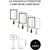 Manken İstanbul 6 Adet Siyah Beyaz A4 Mandallı Raf Etiketi Sepet Etiketi Çerçeveli Etiketlik Eşek-Askılık Etiketi