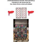 Manken İstanbul Duvara Monte Ayakkabı Rafı - 50 Raflı - 190X200 cm - Pano Siyah - Raflar Kırmızı