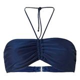 MaNMaNing Bayan Mix Match Bandeau Bikini Üstü Plaj Mayo Baskılı Püsküllü Kadın Üst (, Koyu mavi, M