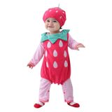 MaNMaNing Bebek Cadılar Bayramı Çilek Cosplay Kostüm Tulum Kıyafeti 3 Parça Şapkalı Tulum Bebek Tulumu, Kırmızı, 3-6 Ay