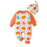 MaNMaNing Bebek Kız Cadılar Bayramı Kıyafeti Uzun Kollu Balkabağı Baskılı Tulum Bereli Parti Günlük Oyun Kıyafeti Jumpsuit Kız 1 18 Ay, Kırmızı, 9-12 Ay