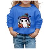 MaNMaNing Çocuk Cadılar Bayramı Moda Baskılı Yuvarlak Yaka Kapüşonsuz Uzun Kollu Sweatshirt Kazak Erkek Kız Kostüm, Mavi, 3-4 Yaş