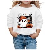 MaNMaNing Çocuk Cadılar Bayramı Moda Baskılı Yuvarlak Yaka Kapüşonsuz Uzun Kollu Sweatshirt Sevimli Kazak Erkek Kız Kostüm, Beyaz, 5-6 Yaş