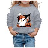 MaNMaNing Çocuk Cadılar Bayramı Moda Baskılı Yuvarlak Yaka Kapüşonsuz Uzun Kollu Sweatshirt Sevimli Kazak Erkek Kız Kostüm, Gri, 4-5 Yaş