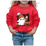 MaNMaNing Çocuk Cadılar Bayramı Moda Baskılı Yuvarlak Yaka Kapüşonsuz Uzun Kollu Sweatshirt Sevimli Kazak Erkek Kız Kostüm, Kırmızı, 3-4 Yaş