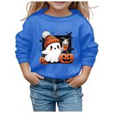 MaNMaNing Çocuk Cadılar Bayramı Moda Baskılı Yuvarlak Yaka Kapüşonsuz Uzun Kollu Sweatshirt Sevimli Kazak Erkek Kız Kostüm, Mavi, 3-4 Yaş