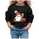 MaNMaNing Çocuk Cadılar Bayramı Moda Baskılı Yuvarlak Yaka Kapüşonsuz Uzun Kollu Sweatshirt Sevimli Kazak Erkek Kız Kostüm, Siyah, 9-10 Yaş