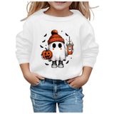 MaNMaNing Çocuk Modası Cadılar Bayramı Baskılı Sevimli Yuvarlak Yaka Kapüşonsuz Uzun Kollu Sweatshirt Kazak Erkek Kız Kostüm, Beyaz, 3-4 Yaş