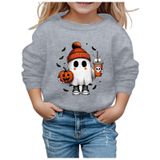 MaNMaNing Çocuk Modası Cadılar Bayramı Baskılı Sevimli Yuvarlak Yaka Kapüşonsuz Uzun Kollu Sweatshirt Kazak Erkek Kız Kostüm, Gri, 4-5 Yaş