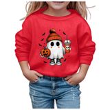 MaNMaNing Çocuk Modası Cadılar Bayramı Baskılı Sevimli Yuvarlak Yaka Kapüşonsuz Uzun Kollu Sweatshirt Kazak Erkek Kız Kostüm, Kırmızı, 7-8 Yaş