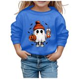 MaNMaNing Çocuk Modası Cadılar Bayramı Baskılı Sevimli Yuvarlak Yaka Kapüşonsuz Uzun Kollu Sweatshirt Kazak Erkek Kız Kostüm, Mavi, 7-8 Yaş