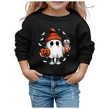 MaNMaNing Çocuk Modası Cadılar Bayramı Baskılı Sevimli Yuvarlak Yaka Kapüşonsuz Uzun Kollu Sweatshirt Kazak Erkek Kız Kostüm, Siyah, 4-5 Yaş