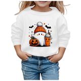 MaNMaNing Çocuk Modası Cadılar Bayramı Baskılı Yuvarlak Yaka Kapüşonsuz Uzun Kollu Sweatshirt Kazak Erkek Kız Kostüm, Beyaz, 2-3 Yaş