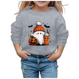 MaNMaNing Çocuk Modası Cadılar Bayramı Baskılı Yuvarlak Yaka Kapüşonsuz Uzun Kollu Sweatshirt Kazak Erkek Kız Kostüm, Gri, 5-6 Yaş