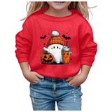 MaNMaNing Çocuk Modası Cadılar Bayramı Baskılı Yuvarlak Yaka Kapüşonsuz Uzun Kollu Sweatshirt Kazak Erkek Kız Kostüm, Kırmızı, 3-4 Yaş