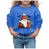 MaNMaNing Çocuk Modası Cadılar Bayramı Baskılı Yuvarlak Yaka Kapüşonsuz Uzun Kollu Sweatshirt Kazak Erkek Kız Kostüm, Mavi, 11-12 Yaş