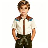 MaNMaNing Genç Batı Baskılı Kovboy Tarzı Kısa Kollu Gömlek Düğmeli Cadılar Bayramı Kostüm Gömlek Erkek Çocuk 3 14 Yaş, Bej, 13-14Years