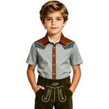 MaNMaNing Genç Batı Baskılı Kovboy Tarzı Kısa Kollu Gömlek Düğmeli Cadılar Bayramı Kostüm Gömlek Erkek Çocuk 3 14 Yaş, Gri, 3-4 Yaş