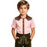MaNMaNing Genç Batı Baskılı Kovboy Tarzı Kısa Kollu Gömlek Düğmeli Cadılar Bayramı Kostüm Gömlek Erkek Çocuk 3 14 Yaş, Pembe., 13-14Years