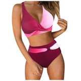 MaNMaNing Kadın bikini seti, çıkarılabilir dolgulu, yüksek bel, seksi, Push Up iki parçalı mayo, baskılı, retro kadın mayosu (, Şarap, XL
