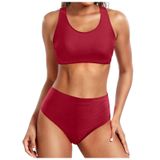 MaNMaNing Kadın bikini seti Push Up çıkarılabilir dolgulu seksi iki parçalı mayo retro toplanmış yüksek bel baskılı mayo kadın seti (, Kırmızı, L