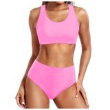 MaNMaNing Kadın bikini seti Push Up çıkarılabilir dolgulu seksi iki parçalı mayo retro toplanmış yüksek bel baskılı mayo kadın seti (, Pembe., L