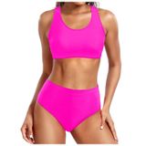 MaNMaNing Kadın bikini seti Push Up çıkarılabilir dolgulu seksi iki parçalı mayo retro toplanmış yüksek bel baskılı mayo kadın seti (, sıcak gül rengi, M