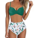 MaNMaNing Kadın bikini seti, sert kuplu, yüksek bel baskılı, vintage, retro, Push Up kadın mayosu (, Nane yeşili, S
