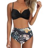 MaNMaNing Kadın bikini seti, sert kuplu, yüksek bel baskılı, vintage, retro, Push Up kadın mayosu (, Sarı, S