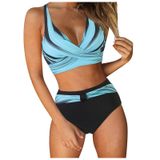 MaNMaNing Kadın bölünmüş mayo bikini seksi kenar çizgili bikini seti Push Up iki parçalı plaj kadın mayo (, Gök mavisi, M