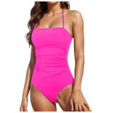 MaNMaNing Kadın file tek parça mayo Push Up dolgulu bikini antrenman sportif toplanmış Tank mayo kadın (, sıcak gül rengi, XL