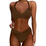 MaNMaNing Kadın iki parçalı mayo Push Up bikini seti tankini retro ayarlanabilir sırt kilidi mayo kadın (, Kahve, XXL