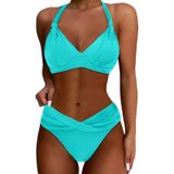 MaNMaNing Kadın iki parçalı mayo Push Up bikini seti tankini retro ayarlanabilir sırt kilidi mayo kadın (, Nane yeşili, XL