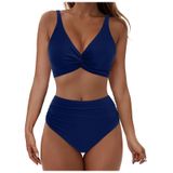 MaNMaNing Kadın mayosu, tankini seti, plaj, havuz örtüsü, delikli bikini üstü, yüzme şortlu, muhafazakar iki parçalı kadın (, Lacivert, XXL