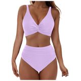 MaNMaNing Kadın mayosu, tankini seti, plaj, havuz örtüsü, delikli bikini üstü, yüzme şortlu, muhafazakar iki parçalı kadın (, Mor, XXL