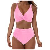 MaNMaNing Kadın mayosu, tankini seti, plaj, havuz örtüsü, delikli bikini üstü, yüzme şortlu, muhafazakar iki parçalı kadın (, Pembe., M