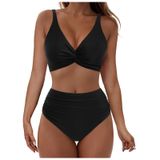 MaNMaNing Kadın mayosu, tankini seti, plaj, havuz örtüsü, delikli bikini üstü, yüzme şortlu, muhafazakar iki parçalı kadın (, Siyah, M