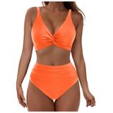 MaNMaNing Kadın mayosu, tankini seti, plaj, havuz örtüsü, delikli bikini üstü, yüzme şortlu, muhafazakar iki parçalı kadın (, Turuncu., L
