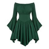MaNMaNing Kadın rahat elbise, omzu açık, fırfırlı etek, yaz, cadılar bayramı, akışkan, Boho midi elbise, çiçek baskılı kadın (, Yeşil., M