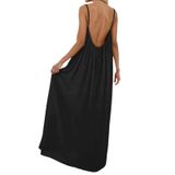 MaNMaNing Kadın şık kolsuz maksi elbise sırtı açık rahat dökümlü bornoz ev elbisesi yazlık plaj kadın elbisesi (, Siyah, 5XL